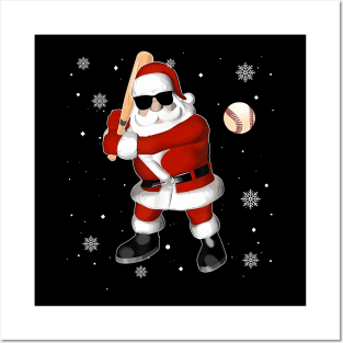 Santa Playing Baseball Posters and Art